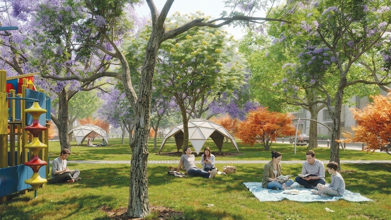 Verdant Garden Seating Surrounded by Lush Trees